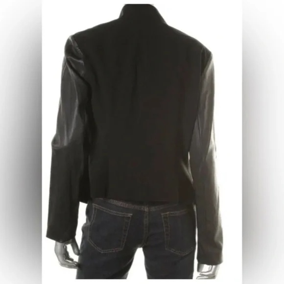 St. John Caviar Black Lamb Leather Open Front Blazer Jacket - Picture 5 of 16